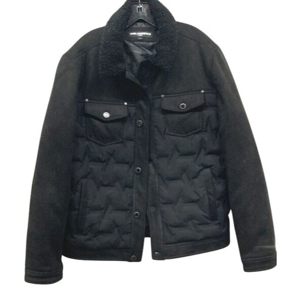 Karl Lagerfeld Paris Men's Black Quilted Jacket With Sherpa Collar L/G - Picture 1 of 3